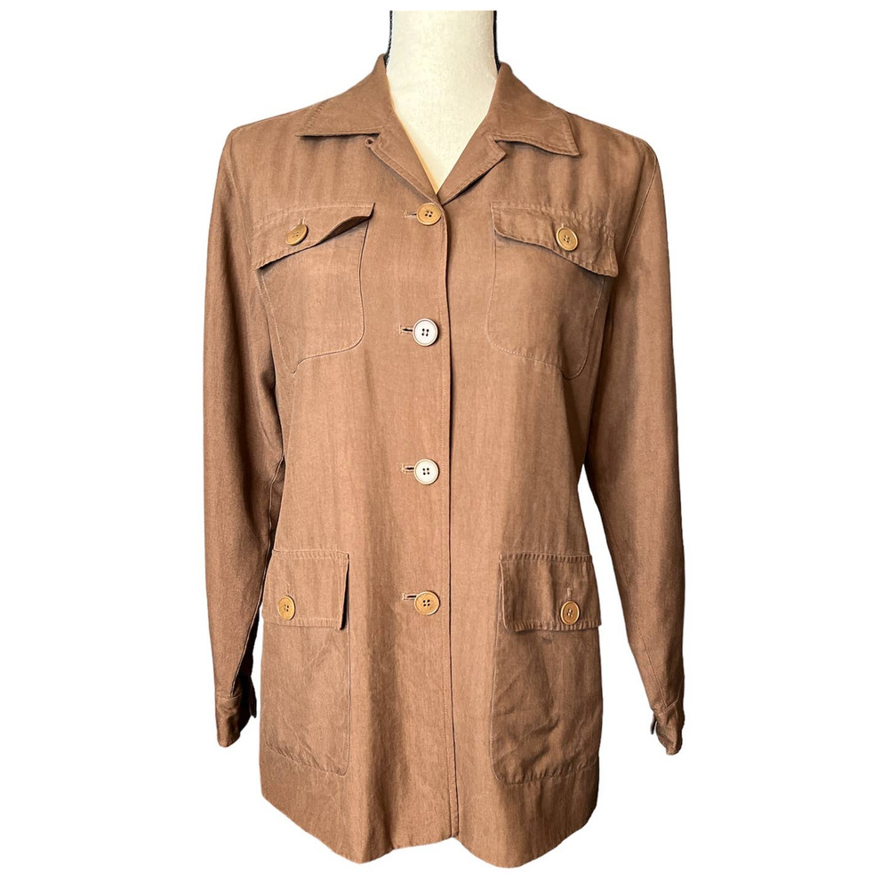 Ann Taylor Women's Button-up Jacket Size 2 Brown Raw Silk Long Sleeve w/Pockets